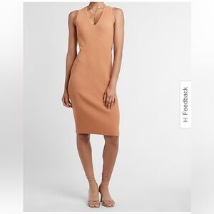 New Express Sleeveless Ribbed Midi Sweater Dress (Sz XS, fits like S) Camel